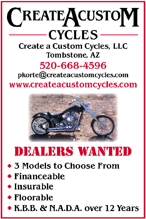 Dealers Wanted, 3 models to choose from, financeable, insurable, floorable.  K.B.B. & N.A.D.A. over 12 years.